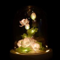 Handmade Lotus Flower Night Light, Glass Dome Flower Lamp, Lotus Lamp with Goldfish, Lotus Night Light, Flower Dome, Gift for Loved Ones