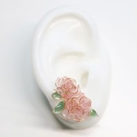 Handmade Wire Resin Rose Stud Earrings, June Birth Flower Accessories, Peony Flower Earrings