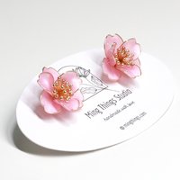 Handmade Wire Resin Camellia Flower Stud Earrings, Floral Pearlescent Earrings, Nature Inspired Romantic Flower Earrings