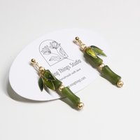 Handmade Jade Bamboo Dangle Earrings