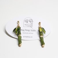 Handmade Jade Bamboo Dangle Earrings