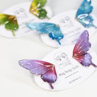 Handmade Shimmery Butterfly Stud Earrings, Sparkling Jewel-Tone Statement Earrings, Gradient Glittering Fairy Wing Wire Resin Jewelry,