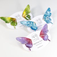 Handmade Shimmery Butterfly Stud Earrings, Sparkling Jewel-Tone Statement Earrings, Gradient Glittering Fairy Wing Wire Resin Jewelry,