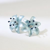 Handmade Wire Resin Lily Flower Stud Earrings, Spring Theme Floral Pearlescent Earrings, Romantic Flower Earrings