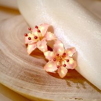 Handmade Wire Resin Lily Flower Stud Earrings, Spring Theme Floral Pearlescent Earrings, Romantic Flower Earrings