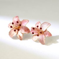 Handmade Wire Resin Sparkling Celestial Lily Flower Stud Earrings