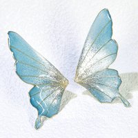 Handmade Ethreal Butterfly Wing Stud Earrings, Fairycore Glitter Resin Fairy Wings, Delicate Lightweight Jewelry Gift