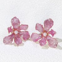 Handmade Iridescent Iris Orchid Flower Stud Earrings,  Resin Floral Whimsical Elegant Jewelry, Botanical Nature Inspired Accessories