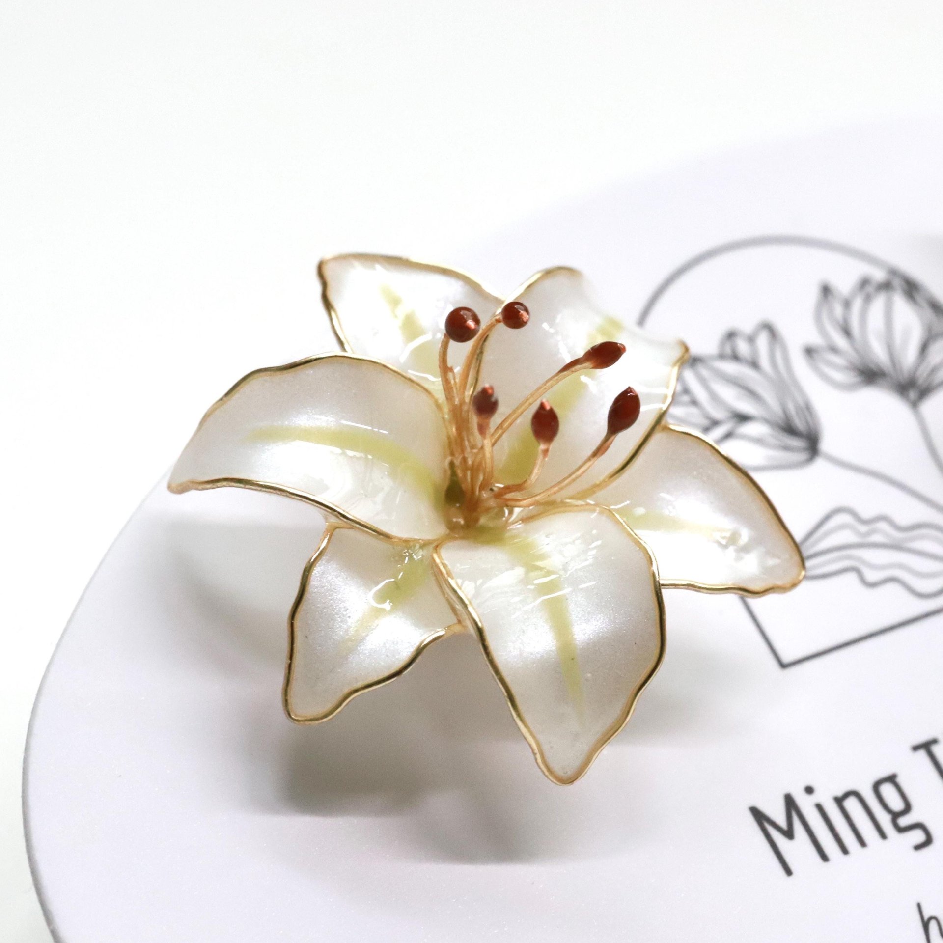 Handmade Wire Resin Lily Flower Stud Earrings, Spring Theme Floral Pearlescent Earrings, Romantic Flower Earrings