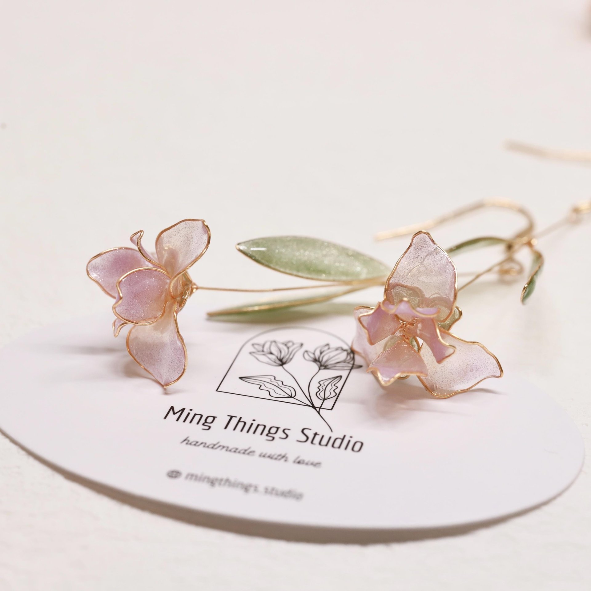 Handmade Resin Iris Flower Dangle Earrings - Romantic Sparkling Jewelry