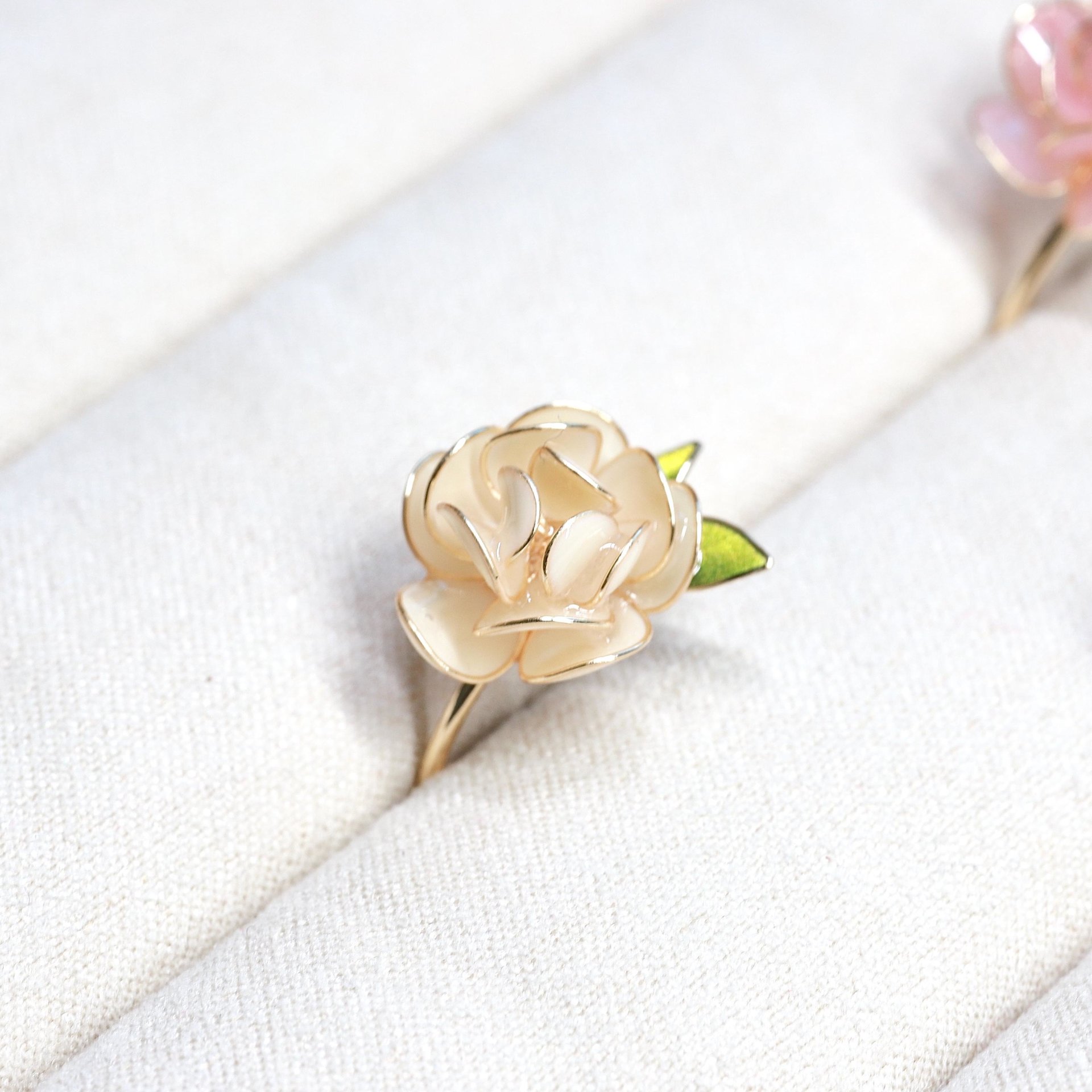 Handmade Adjustable Rose/Peony Flower Ring, Wire Resin Floral Statement Ring, One Size Fits Most