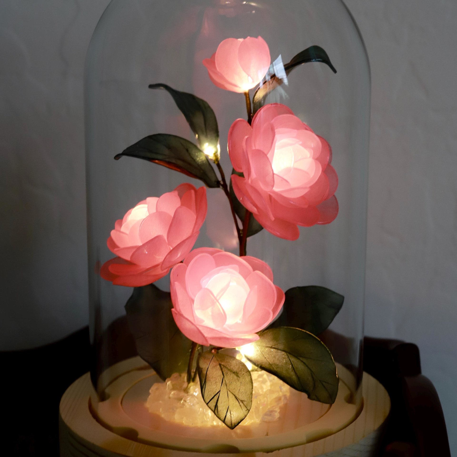 Handmade Elegant Floral Night Light: Eternal Camellia Peony Rose Lamp for Serene Ambiance