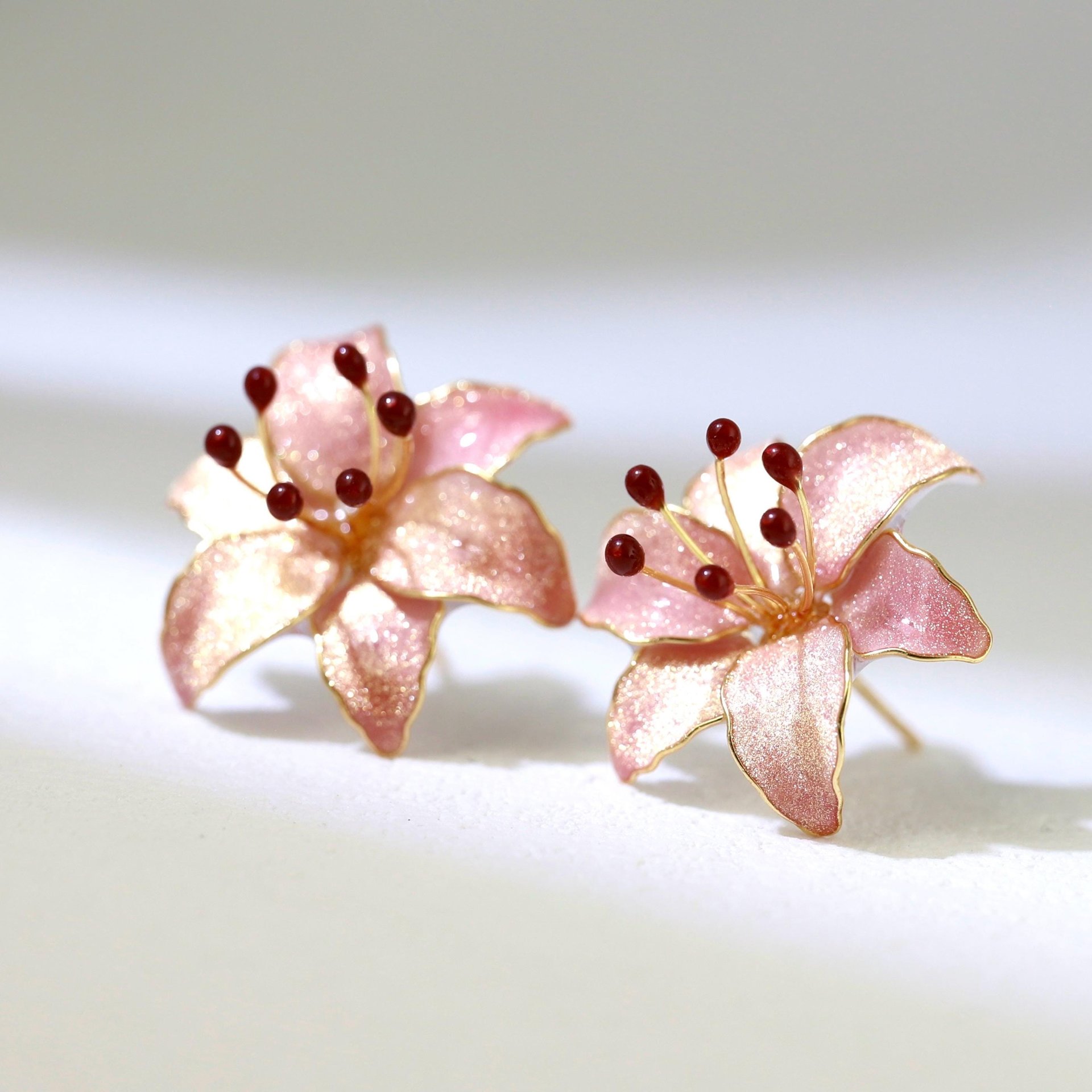 Handmade Wire Resin Sparkling Celestial Lily Flower Stud Earrings