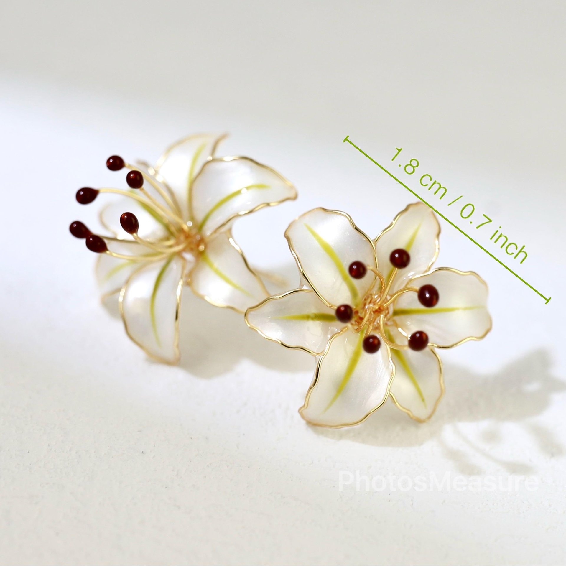 Handmade Wire Resin Lily Flower Stud Earrings, Spring Theme Floral Pearlescent Earrings, Romantic Flower Earrings