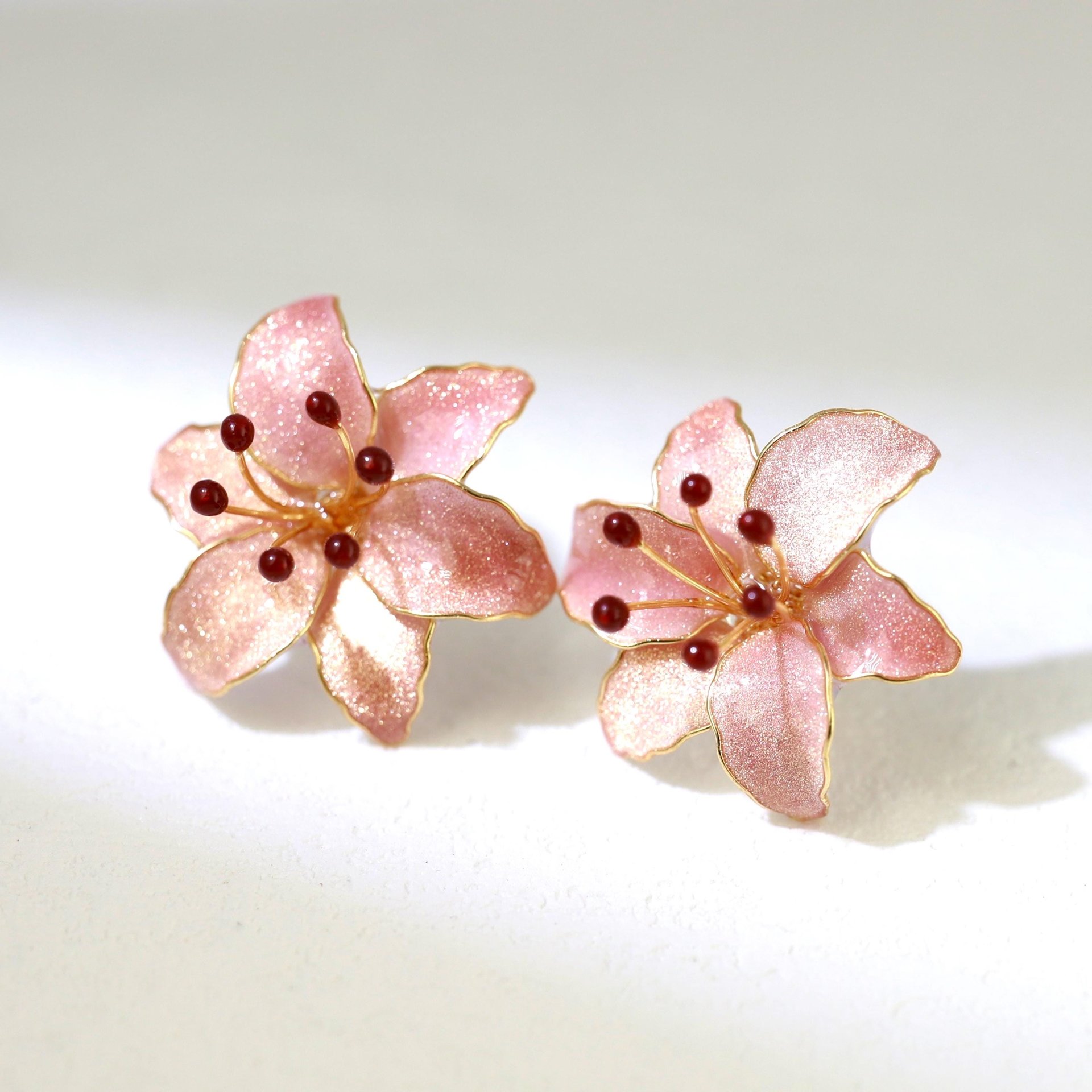 Handmade Wire Resin Sparkling Celestial Lily Flower Stud Earrings