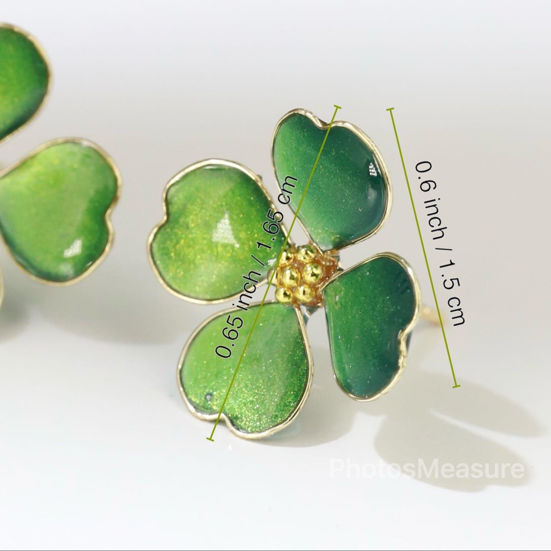 Handmade Four-Leaf Clover Earrings, Sparkling Green Enamel Style Shamrock Studs, Emerald Colored Resin Lucky Charm, St. Patrick’s Day  Gift