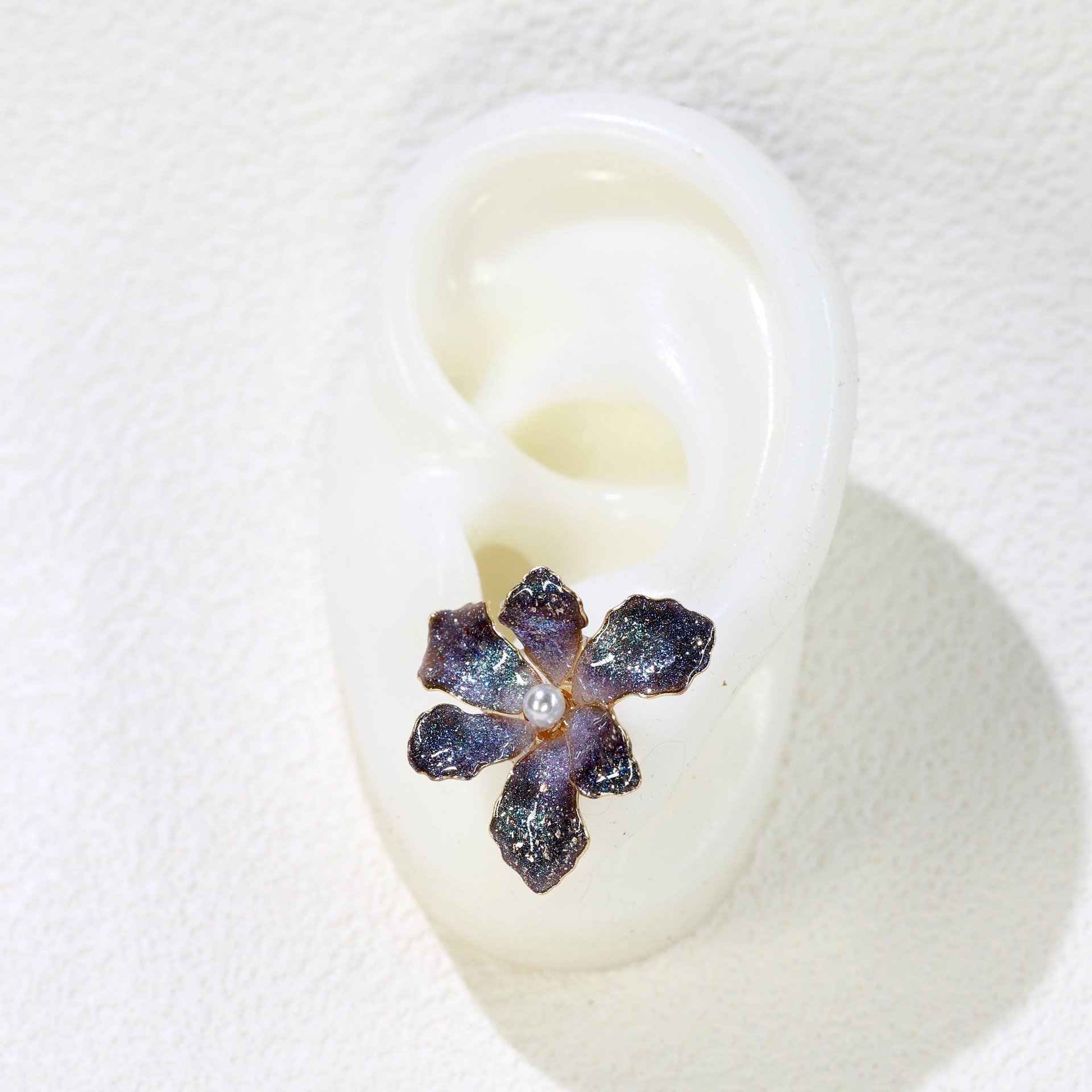 Handmade Iridescent Iris Orchid Flower Stud Earrings,  Resin Floral Whimsical Elegant Jewelry, Botanical Nature Inspired Accessories