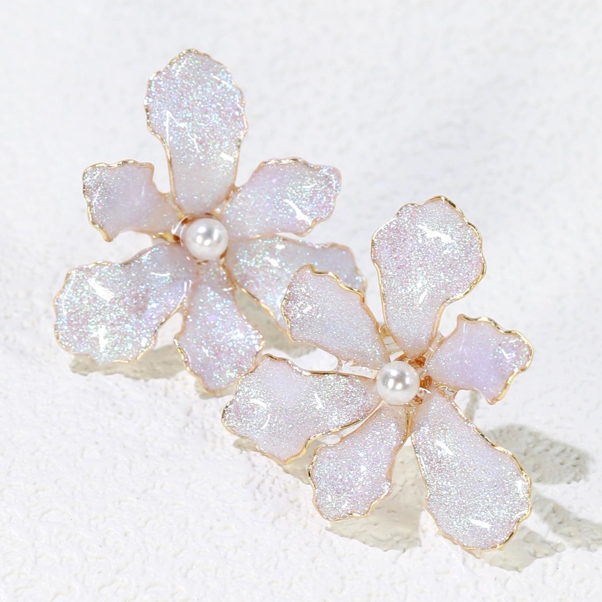Handmade Iridescent Iris Orchid Flower Stud Earrings,  Resin Floral Whimsical Elegant Jewelry, Botanical Nature Inspired Accessories