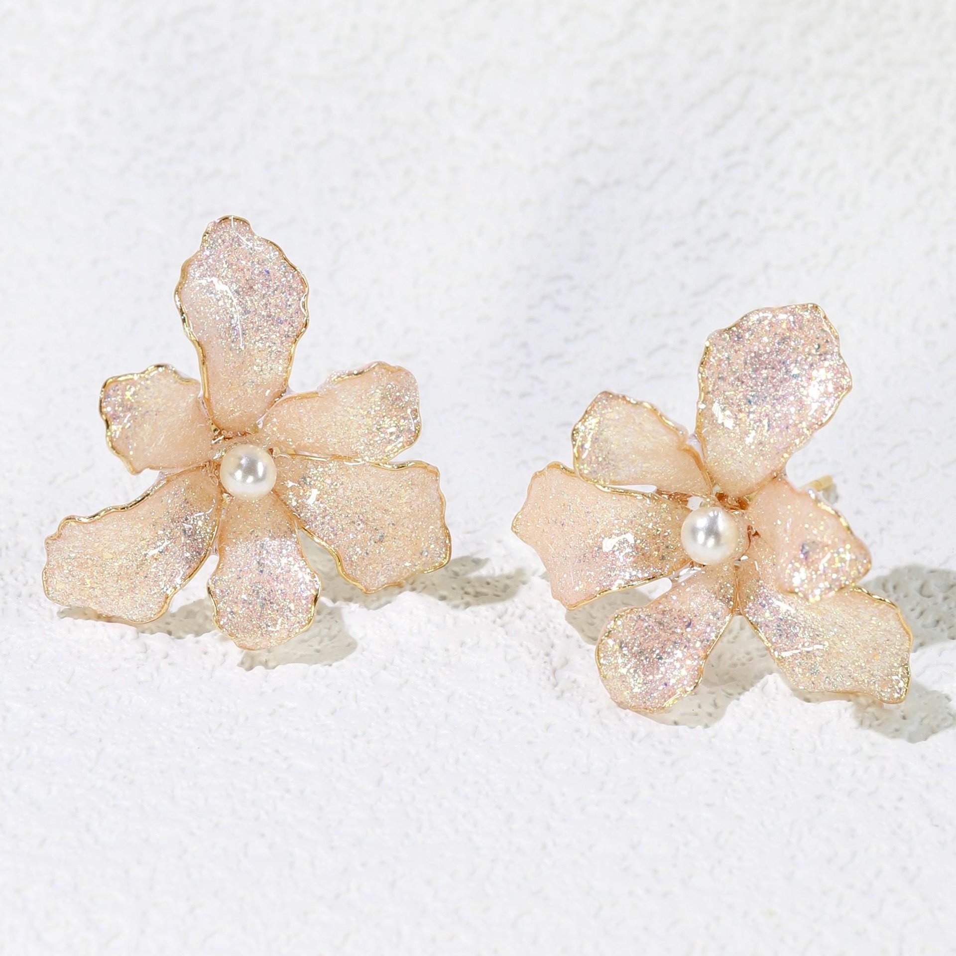 Handmade Iridescent Iris Orchid Flower Stud Earrings,  Resin Floral Whimsical Elegant Jewelry, Botanical Nature Inspired Accessories