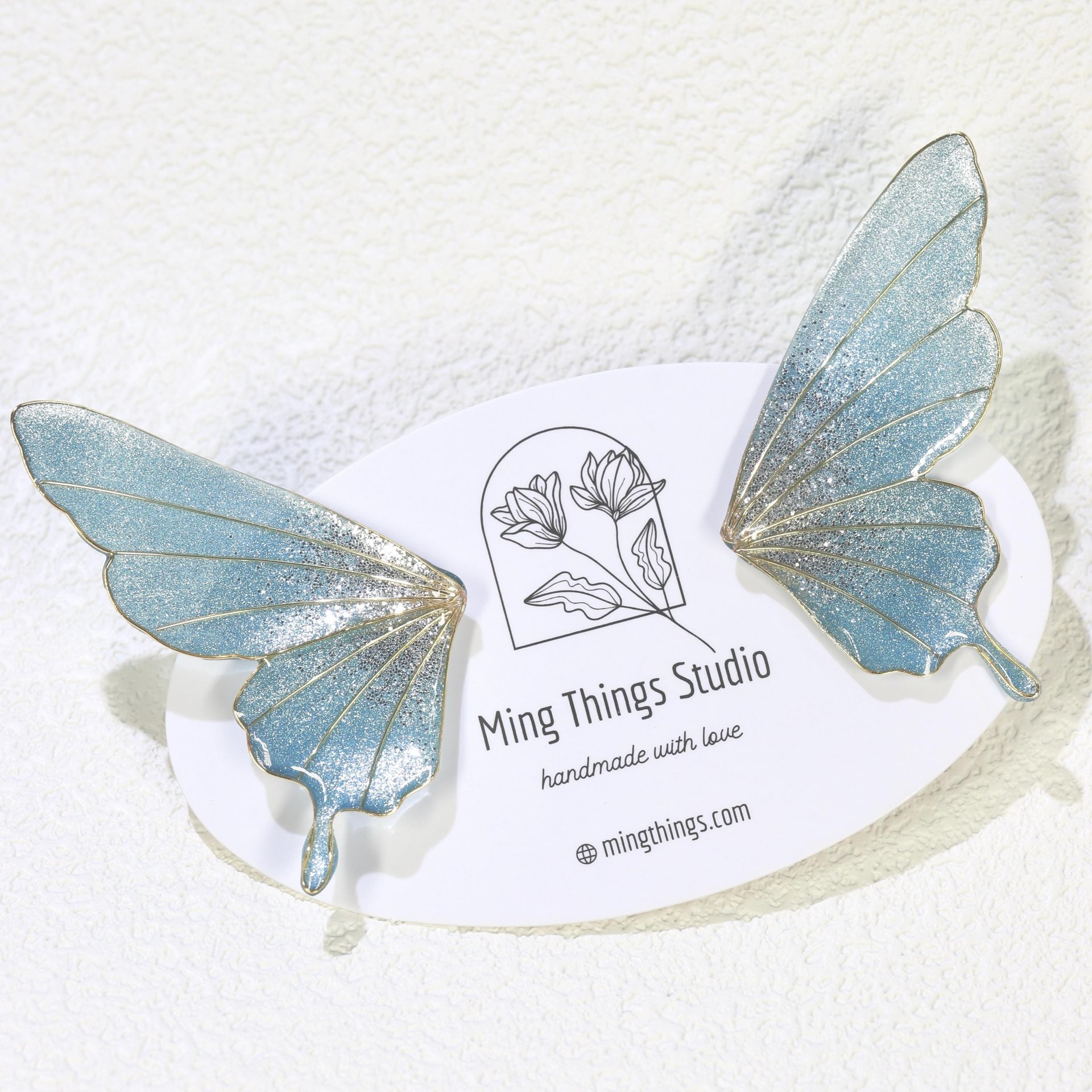 Handmade Ethreal Butterfly Wing Stud Earrings, Fairycore Glitter Resin Fairy Wings, Delicate Lightweight Jewelry Gift
