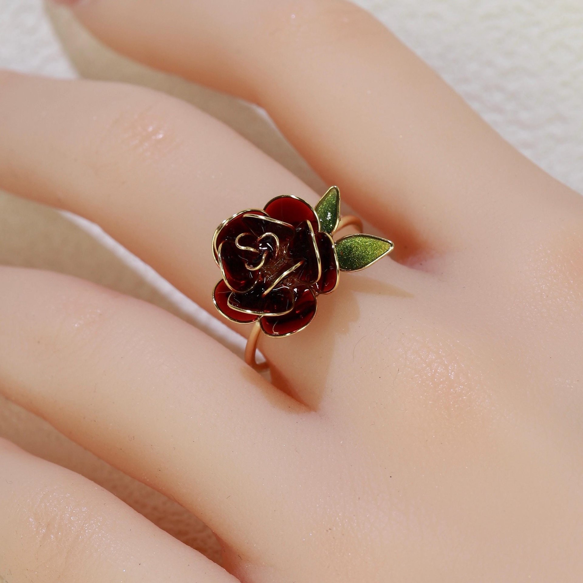 Handmade Adjustable Rose/Peony Flower Ring, Earrings, Wire Resin Floral Statement Ring, One Size Fits Most, Clip-on Earrings