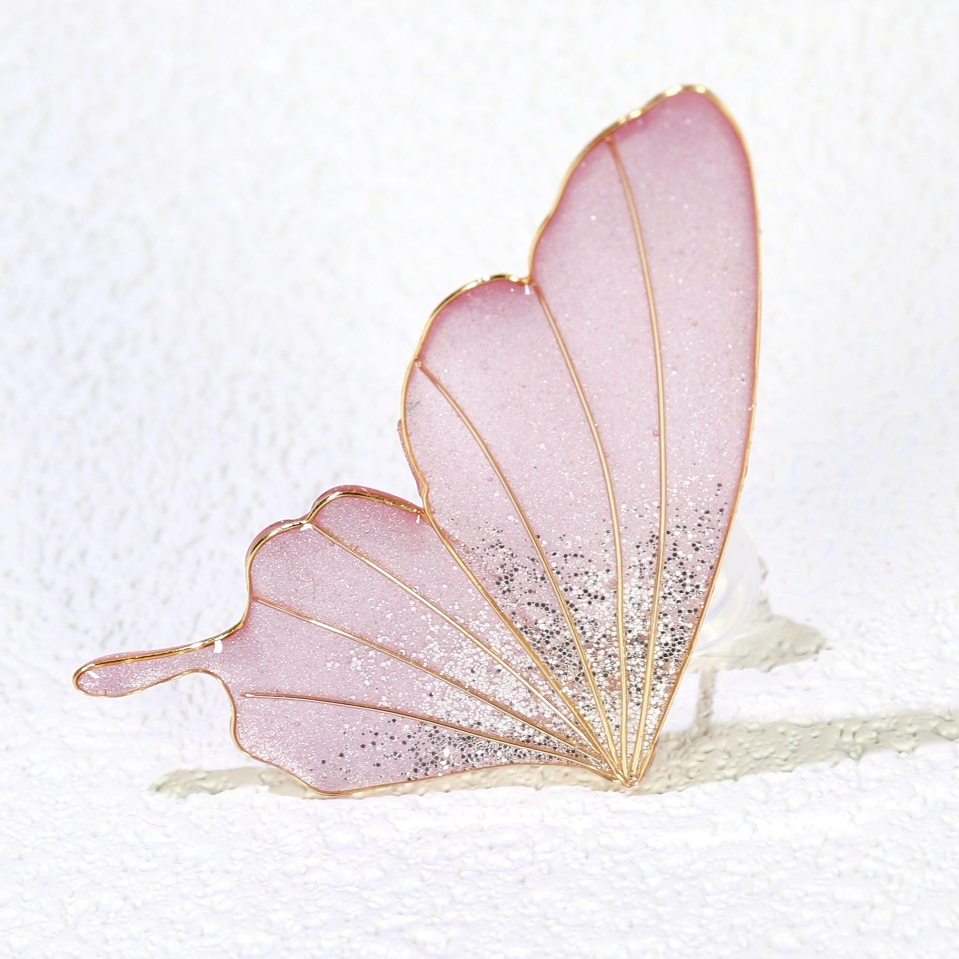 Handmade Ethreal Butterfly Wing Stud Earrings, Fairycore Glitter Resin Fairy Wings, Delicate Lightweight Jewelry Gift