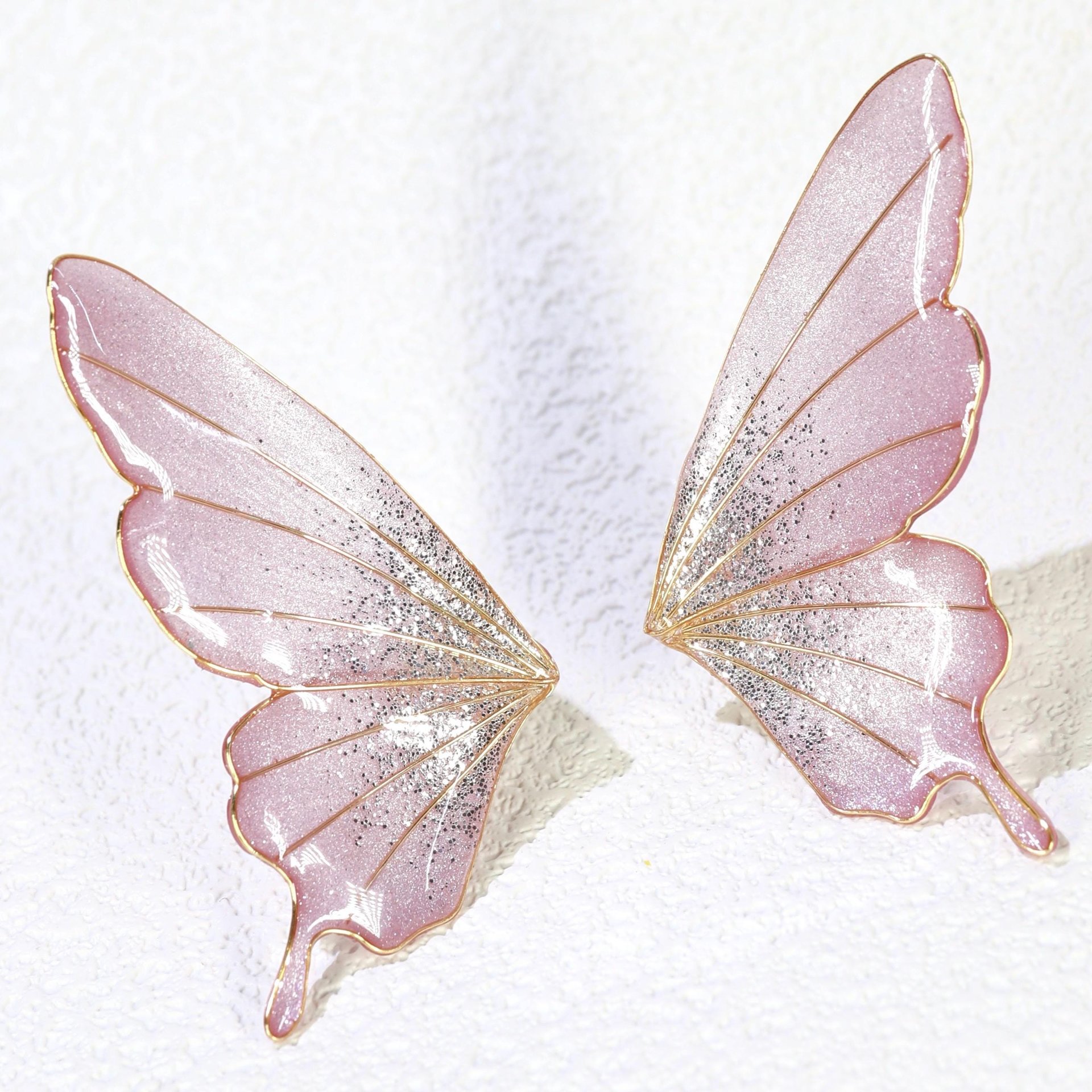 Handmade Ethreal Butterfly Wing Stud Earrings, Fairycore Glitter Resin Fairy Wings, Delicate Lightweight Jewelry Gift