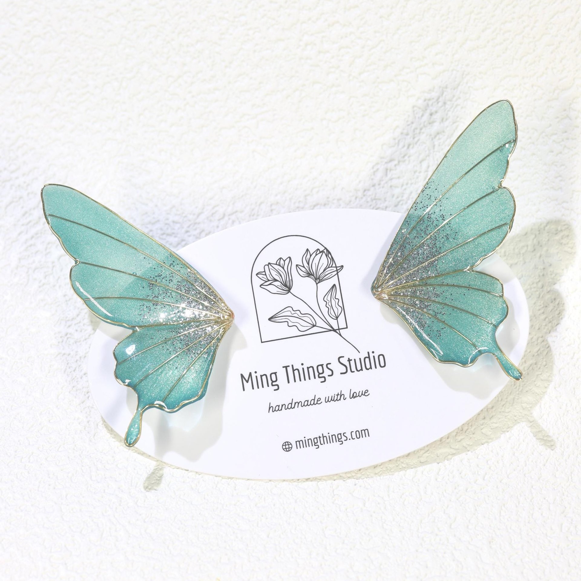 Handmade Ethreal Butterfly Wing Stud Earrings, Fairycore Glitter Resin Fairy Wings, Delicate Lightweight Jewelry Gift