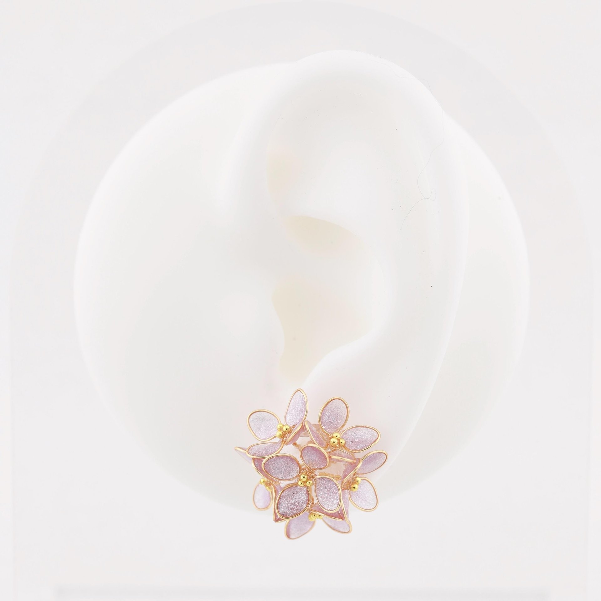 Handmade Hydrangea Flowers Earrings and Adjustable Rings, Romatic Floral Jewelry, Delicate Botanical Studs Gift, Hypoallergenic, Clip On