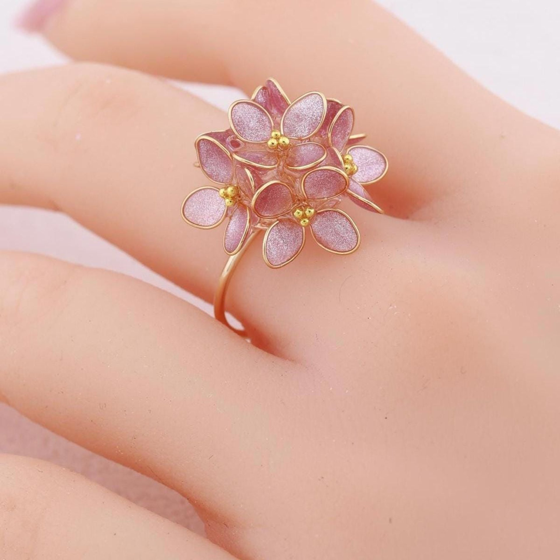 Handmade Hydrangea Flowers Earrings and Adjustable Rings, Romatic Floral Jewelry, Delicate Botanical Studs Gift, Hypoallergenic, Clip On