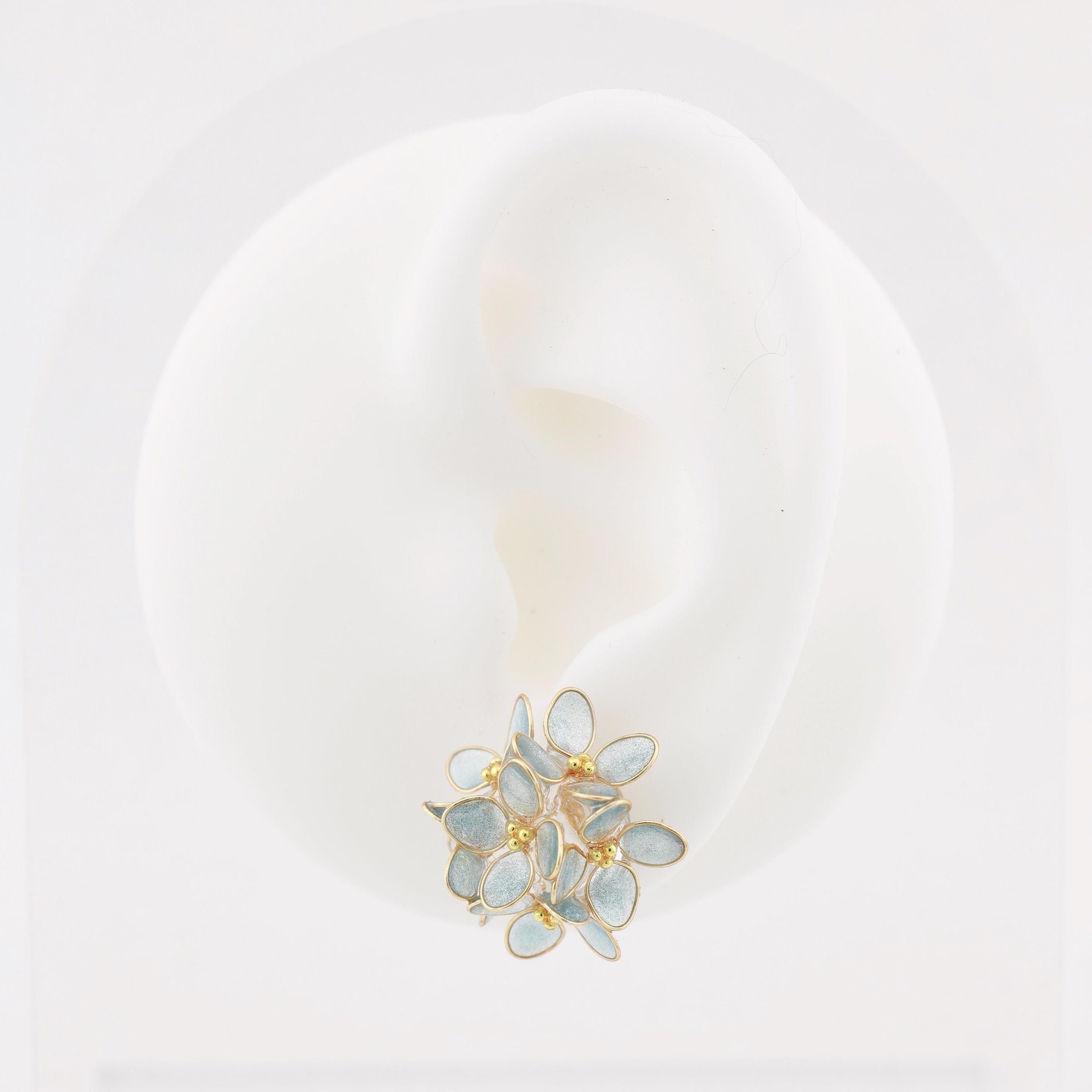 Handmade Hydrangea Flowers Earrings and Adjustable Rings, Romatic Floral Jewelry, Delicate Botanical Studs Gift, Hypoallergenic, Clip On