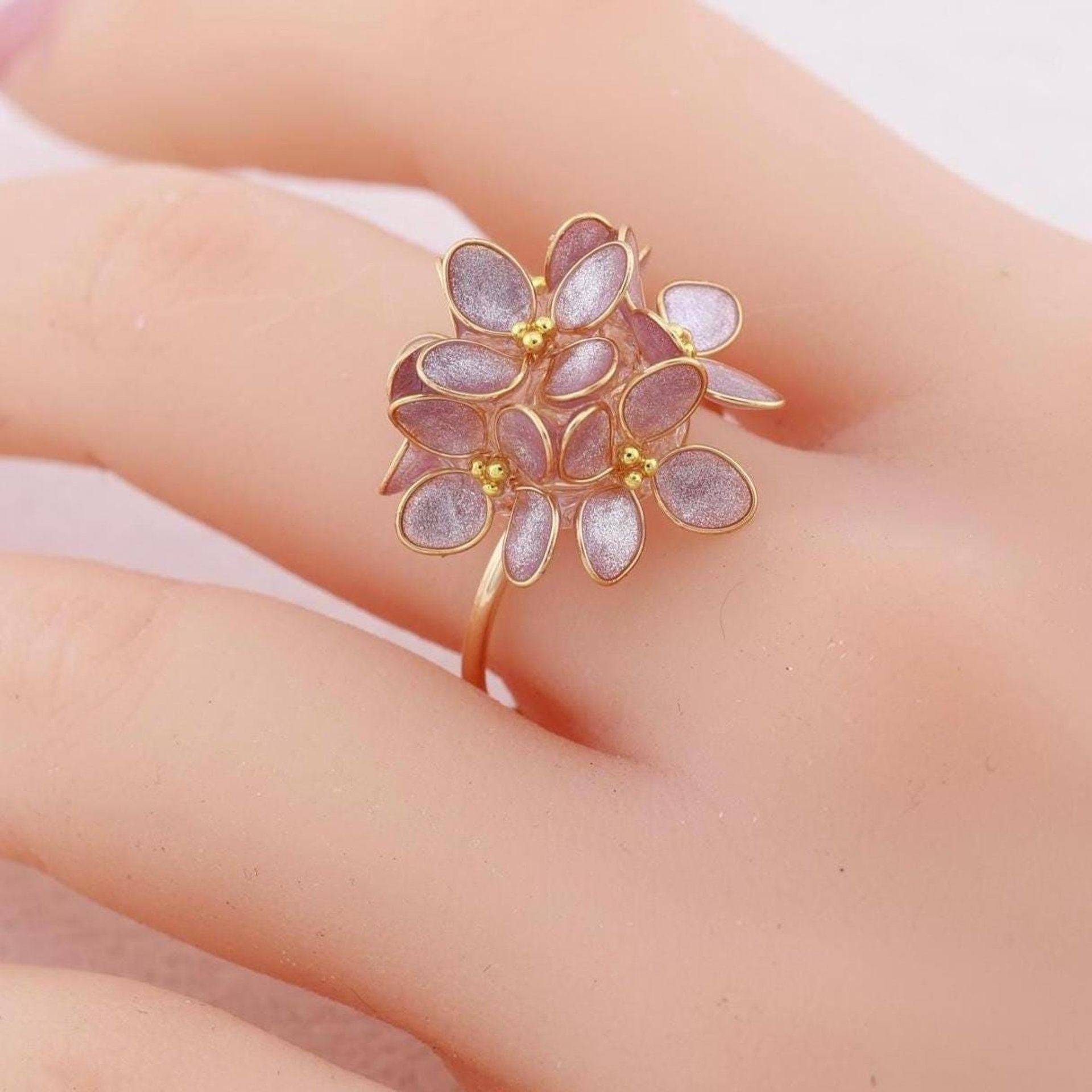 Handmade Hydrangea Flowers Earrings and Adjustable Rings, Romatic Floral Jewelry, Delicate Botanical Studs Gift, Hypoallergenic, Clip On