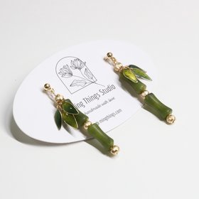 Handmade Jade Bamboo Dangle Earrings