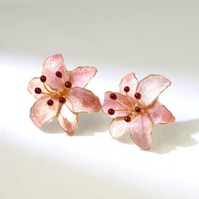 Handmade Wire Resin Sparkling Celestial Lily Flower Stud Earrings