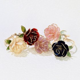 Handmade Adjustable Rose/Peony Flower Ring, Earrings, Wire Resin Floral Statement Ring, One Size Fits Most, Clip-on Earrings
