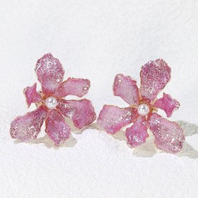 Handmade Iridescent Iris Flower Stud Earrings